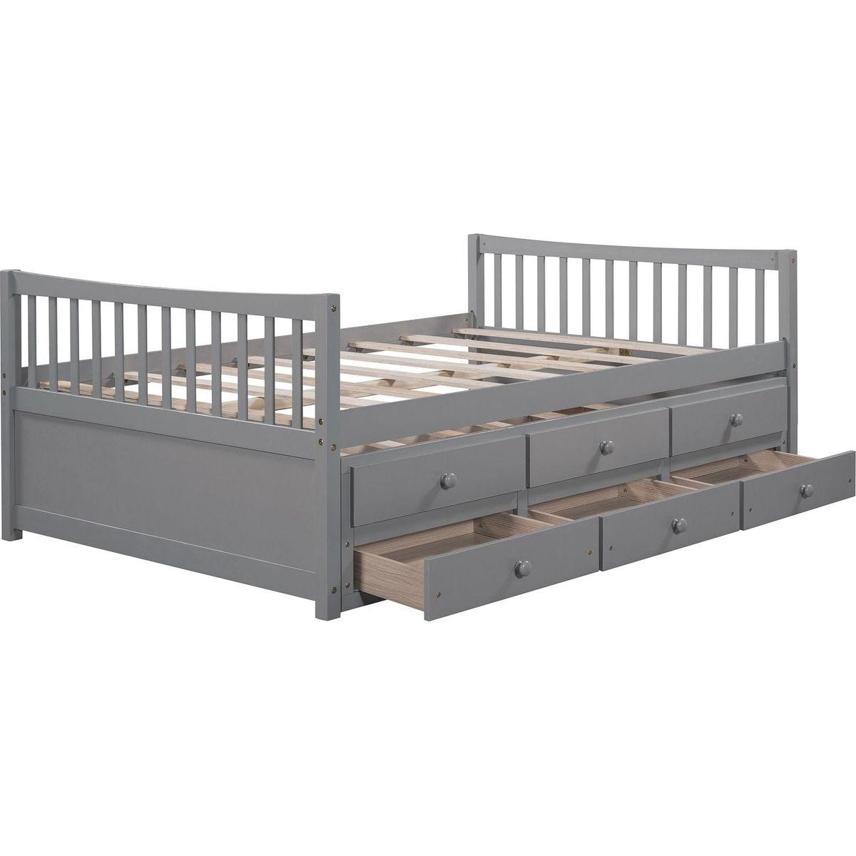 Full size Daybed with Twin size Trundle and Drawers, Full Size, Gray