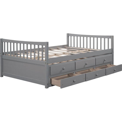Full size Daybed with Twin size Trundle and Drawers, Full Size, Gray