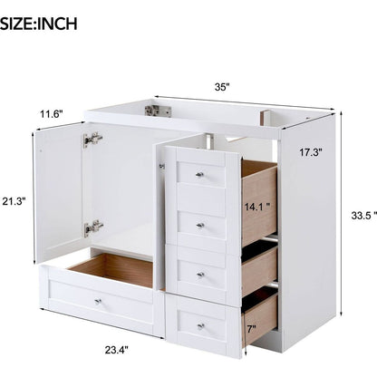 [Cabinet Only] 36" White Bathroom Vanity(Sink not included)