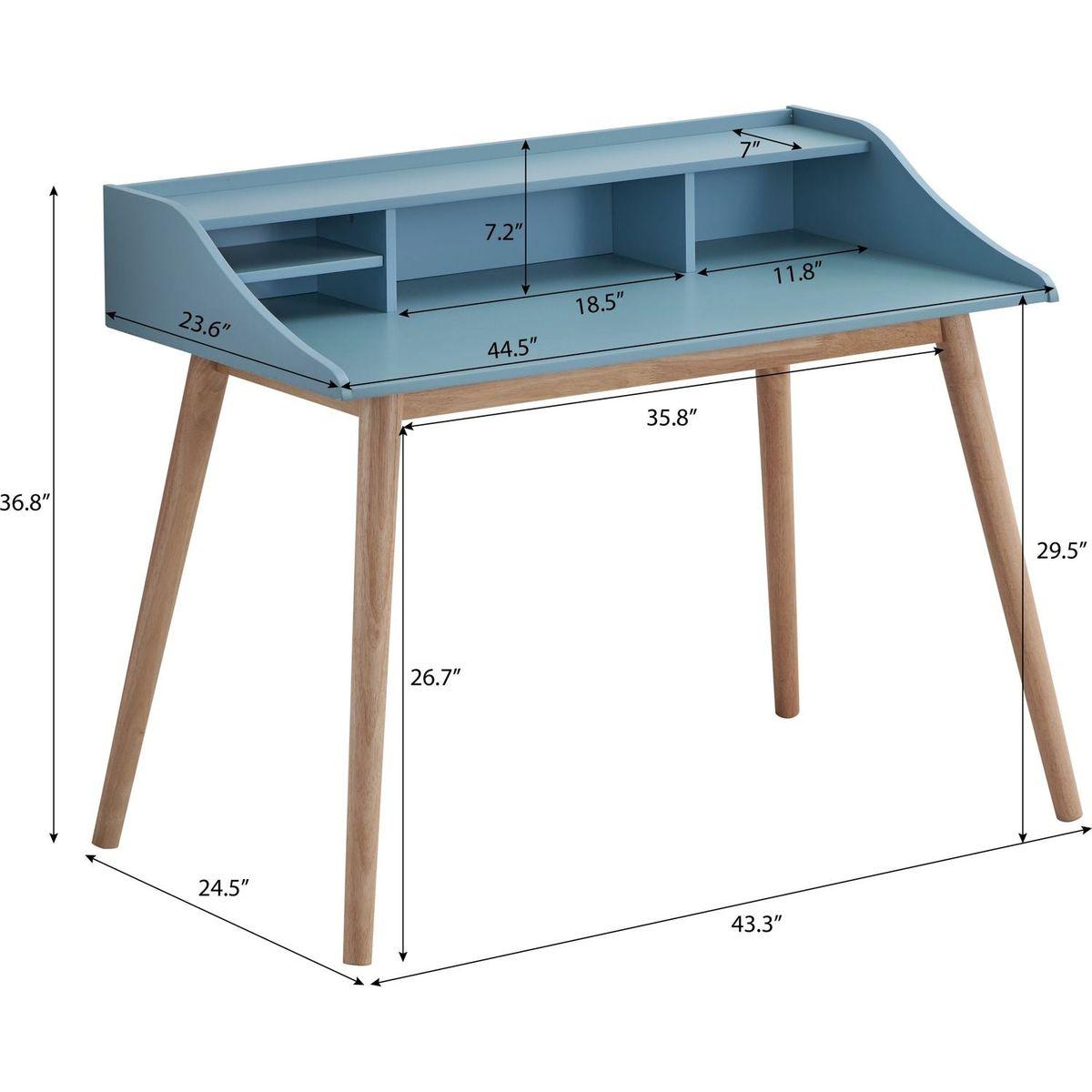 Roskilde Mid-Century Modern Wood Writing Desk with Hutch, Blue