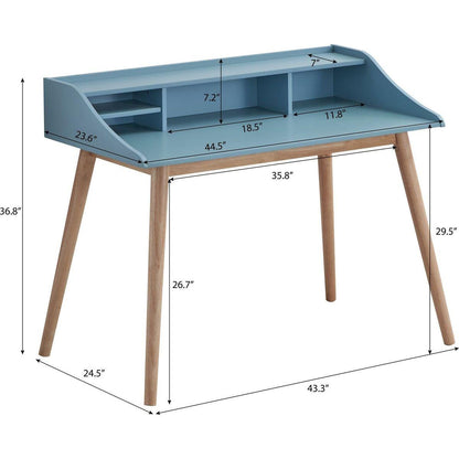 Roskilde Mid-Century Modern Wood Writing Desk with Hutch, Blue