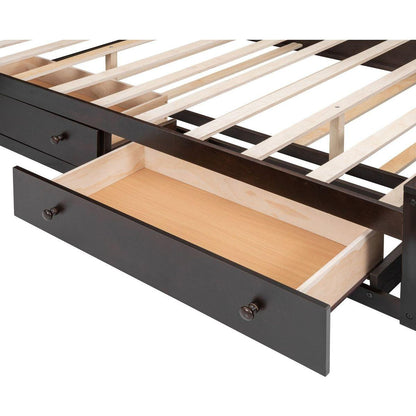 Queen Size Wooden Bed With All-in-One Cabinet, Shelf and Sockets, Espresso