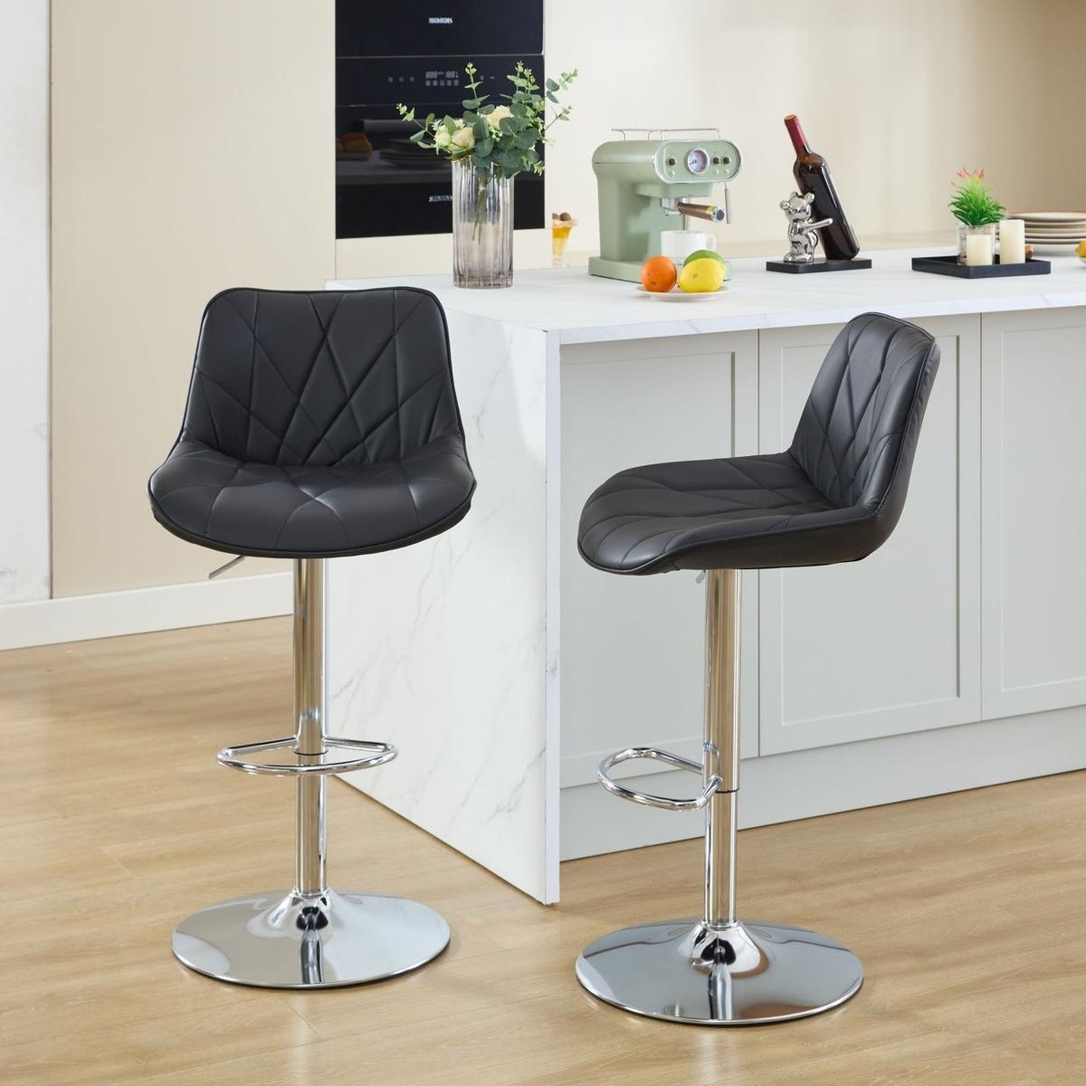 Counter Height Bar Stools Kitchen Island Barstools Adjustable Swivel Counter Stool Bar Height Island Chairs with Back,Set of 2, Black