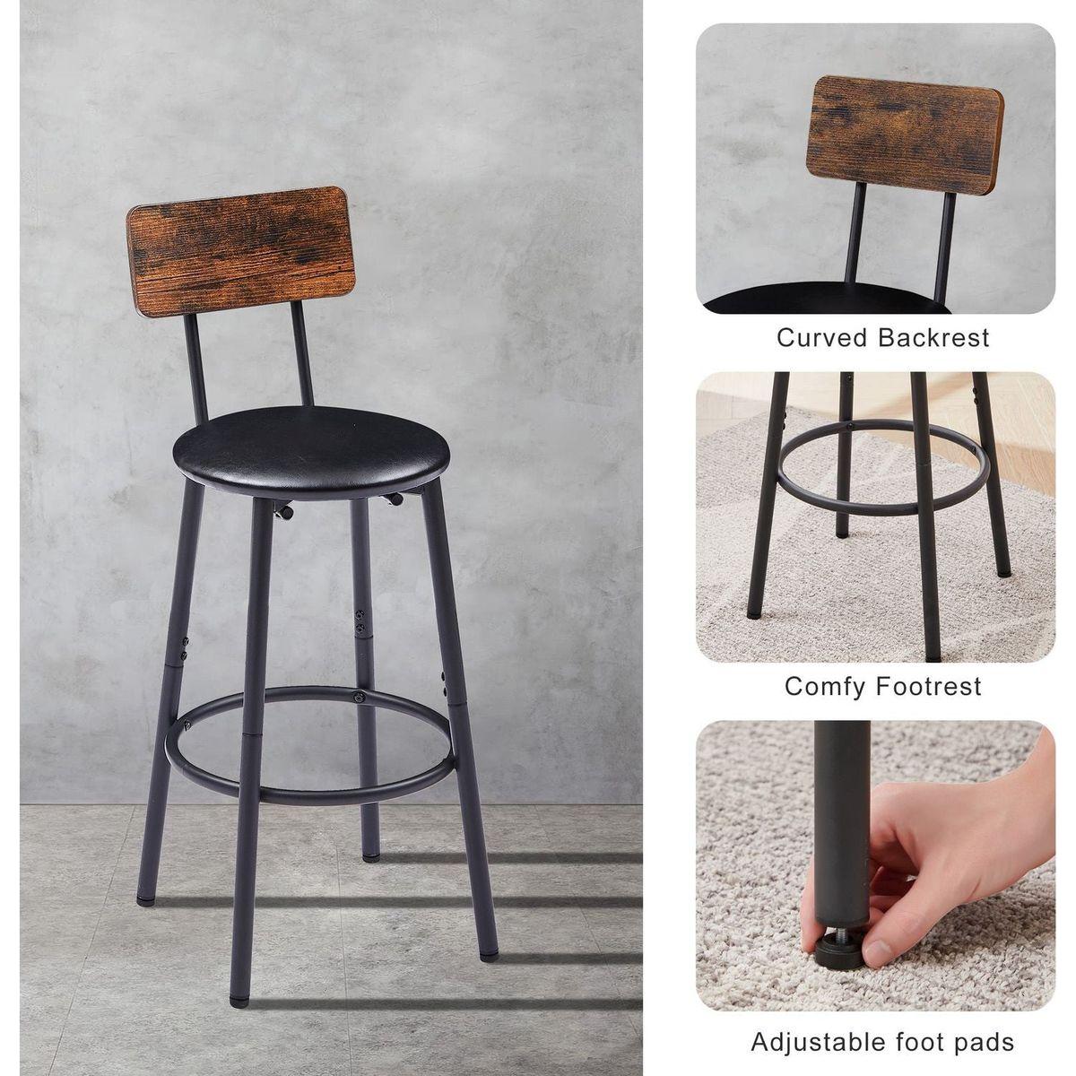 Bar Table Set with 2 Bar stools PU Soft seat with backrest, Rustic Brown, 43.31" L x 15.75" W x 35.43" H.
