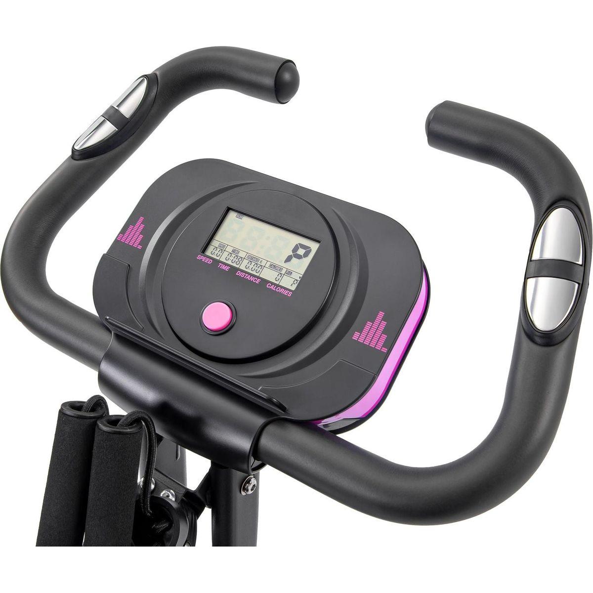 Folding Exercise Bike, Fitness Upright and Recumbent X-Bike with 16-Level Adjustable Resistance, Arm Bands and Backrest