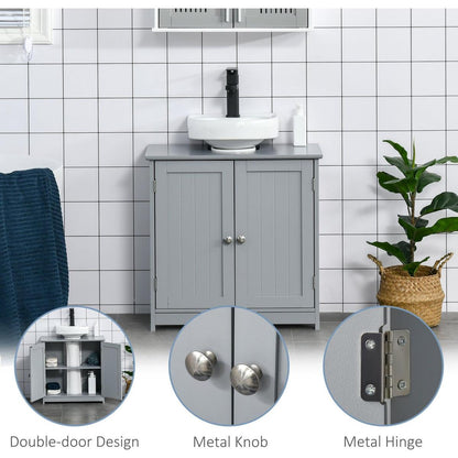 kleankin Pedestal Sink Storage Cabinet, Vanity Base Cabinet, Under Sink Bathroom Cabinet with U-shape Cut-Out and Adjustable Internal Shelf, Gray