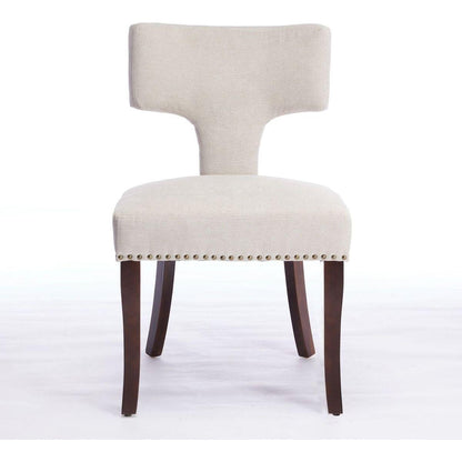 Mid Century Modern Dining Chairs Set of 2, Farmhouse Linen Fabric Upholstered Accent Chair Curved Backrest with Copper Nails around,Kitchen Chairs with Hardwood Frame, Beige