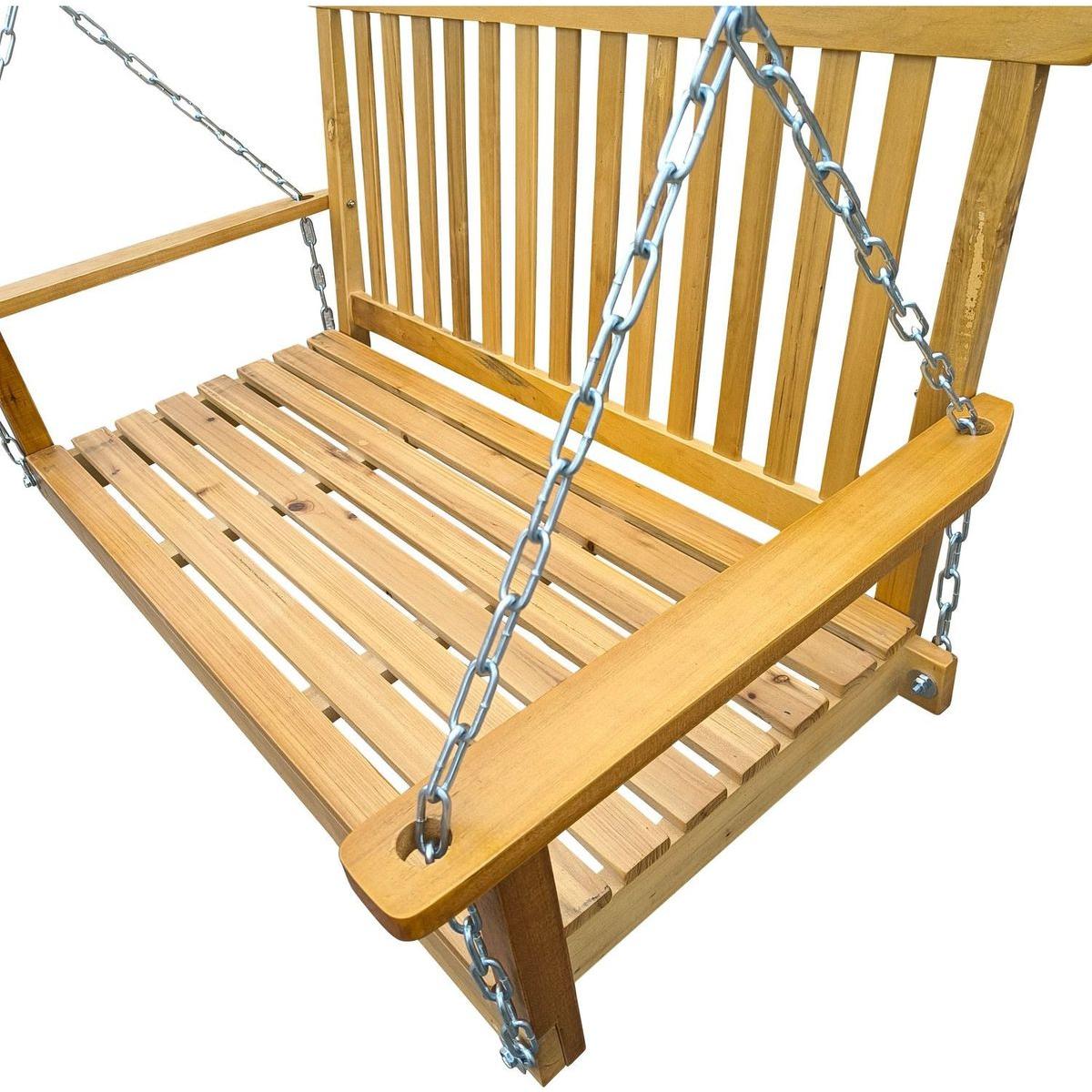 Front Porch Swing with Armrests, Wood Bench Swing with Hanging Chains,for Outdoor Patio, Garden Yard, porch, backyard, or sunroom,Easy to Assemble,teak