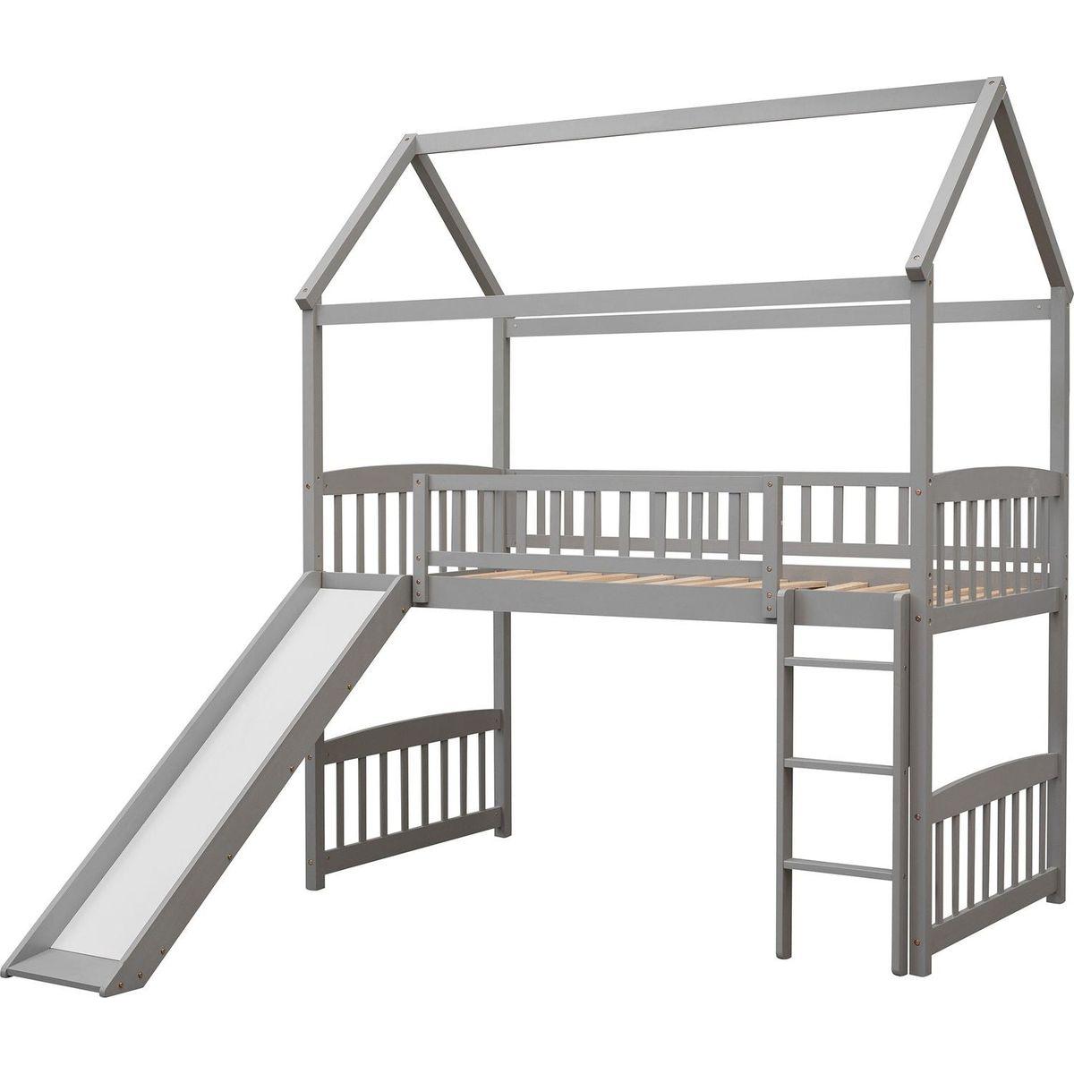 Twin Loft Bed with Slide, House Bed with Slide,White