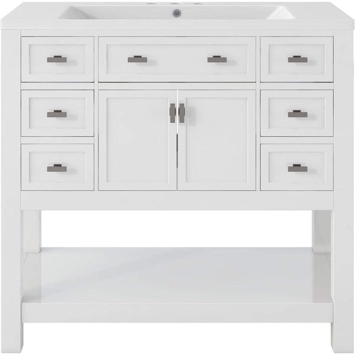 36" Bathroom Vanity with Top Sink, Modern Bathroom Storage Cabinet with 2 Soft Closing Doors and 6 Drawers, Single Sink Bathroom Vanity