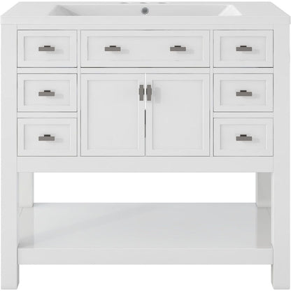 36" Bathroom Vanity with Top Sink, Modern Bathroom Storage Cabinet with 2 Soft Closing Doors and 6 Drawers, Single Sink Bathroom Vanity