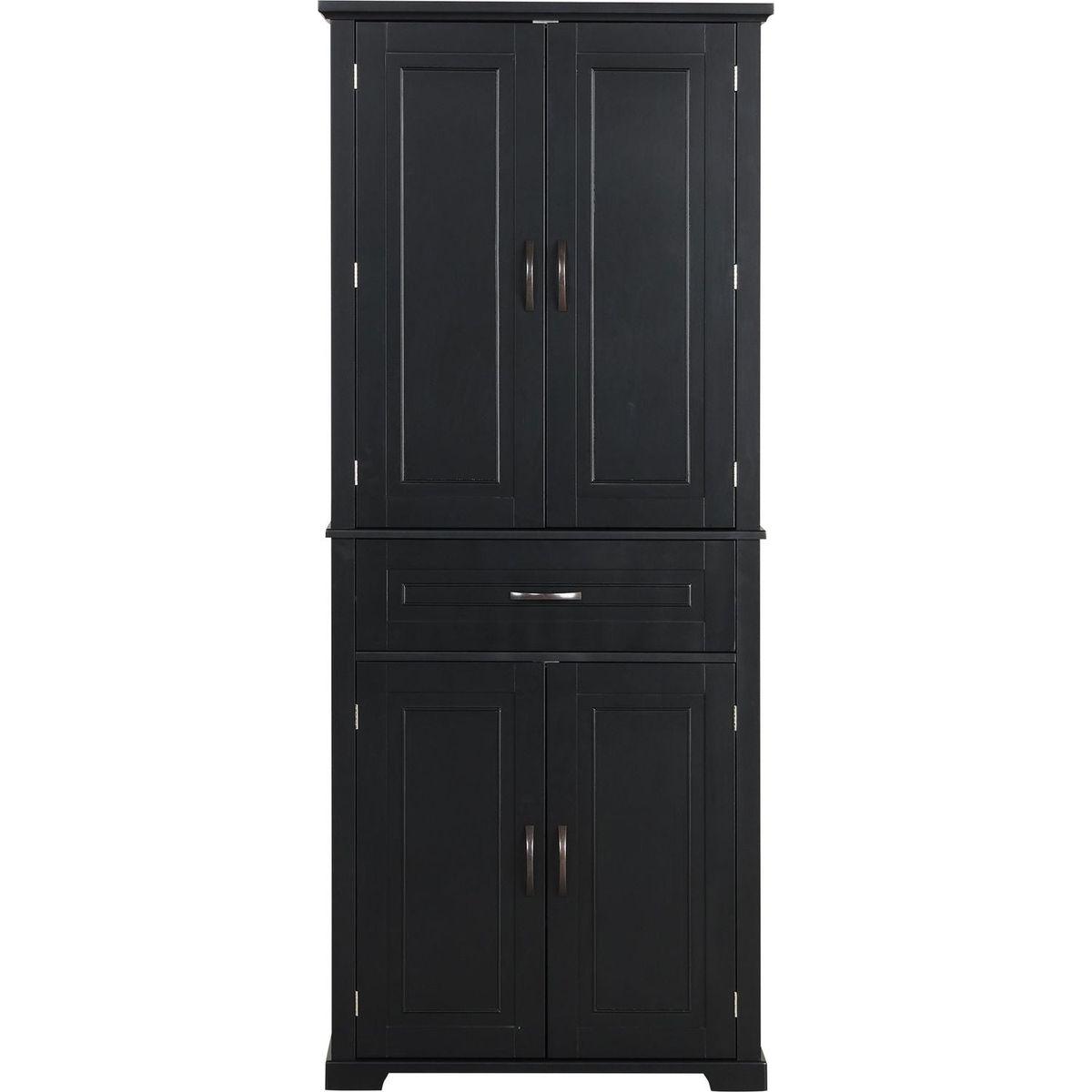 Bathroom Storage Cabinet with Doors and Drawer, Multiple Storage Space, Adjustable Shelf, Black