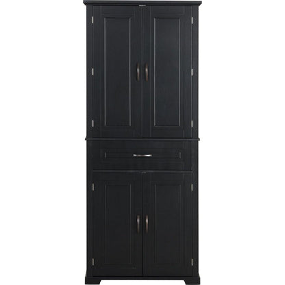 Bathroom Storage Cabinet with Doors and Drawer, Multiple Storage Space, Adjustable Shelf, Black