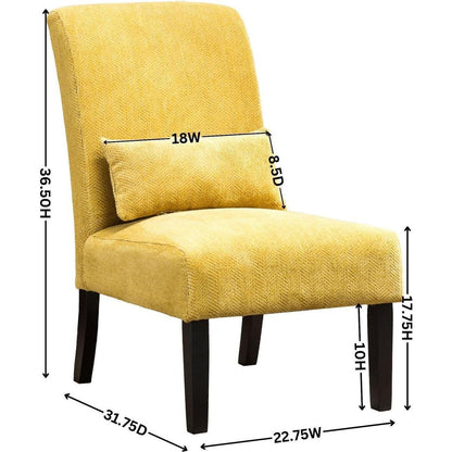 Pisano Contemporary Chenille Fabric Armless Accent Chair with Pillow, Yellow