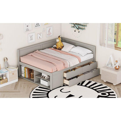 Full Size Daybed with Drawers and Shelves, Gray