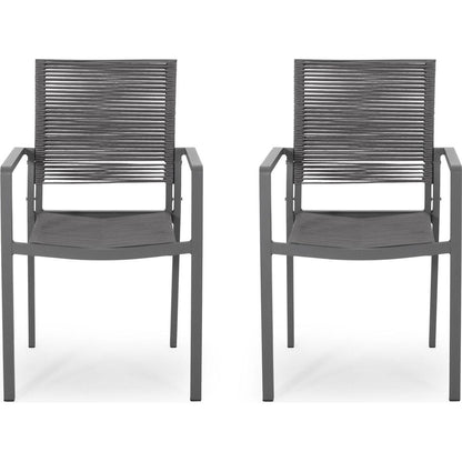 Outdoor Modern Aluminum Dining Chair with Rope Seat (Set of 2), Gray and Dark Gray - Streamdale Furniture