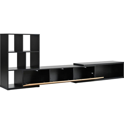 74.8"-126" Extendable TV Stand with 3 Tier Bookshelves for TVs up to 110", Adjustable Entertainment Center with Storage Cabinets, Sliding Tabletop Media Console for Living Room, Black