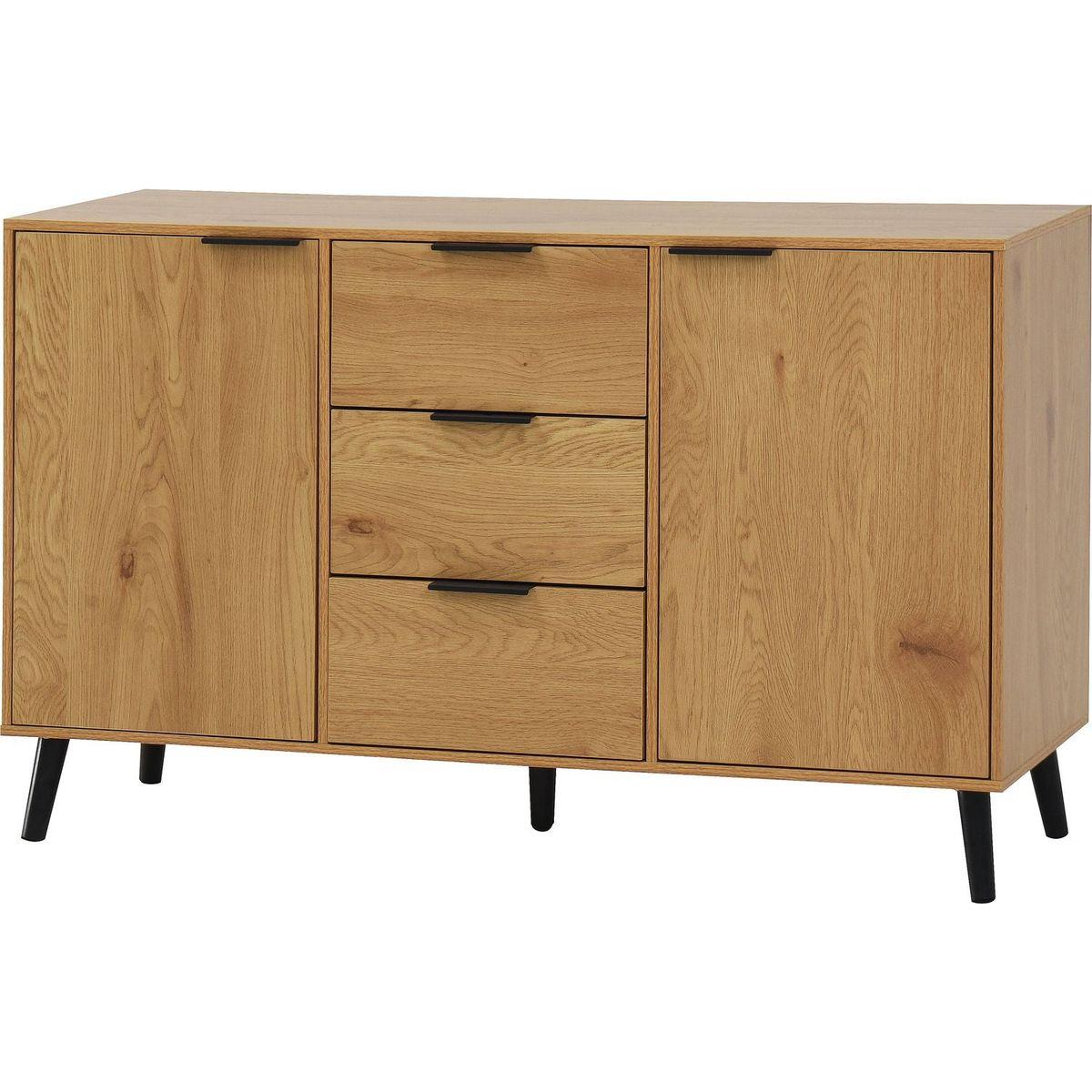 Sideboard Buffet Cabinet with Storage, Wood Coffee Bar Cabinet, 47.2" Kitchen Cabinet with 3 Drawers & 2 Doors, Kitchen Buffet Cabinet Cupboard Natural Wood Color