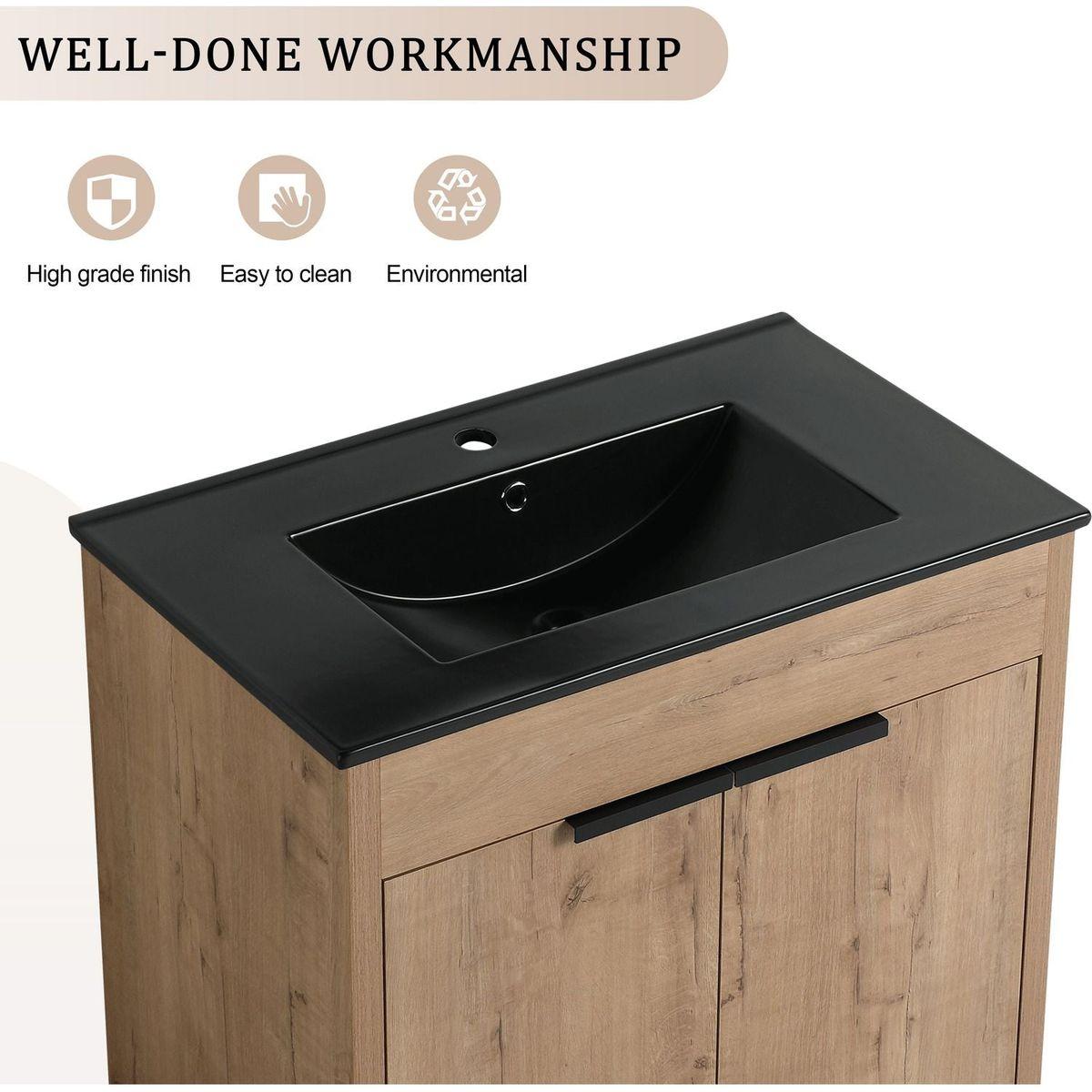 30" Freestanding Bathroom Cabinet With Basin & 2 Soft-Close Cabinet Doors ((KD-PACKING),BVB02430IMO-