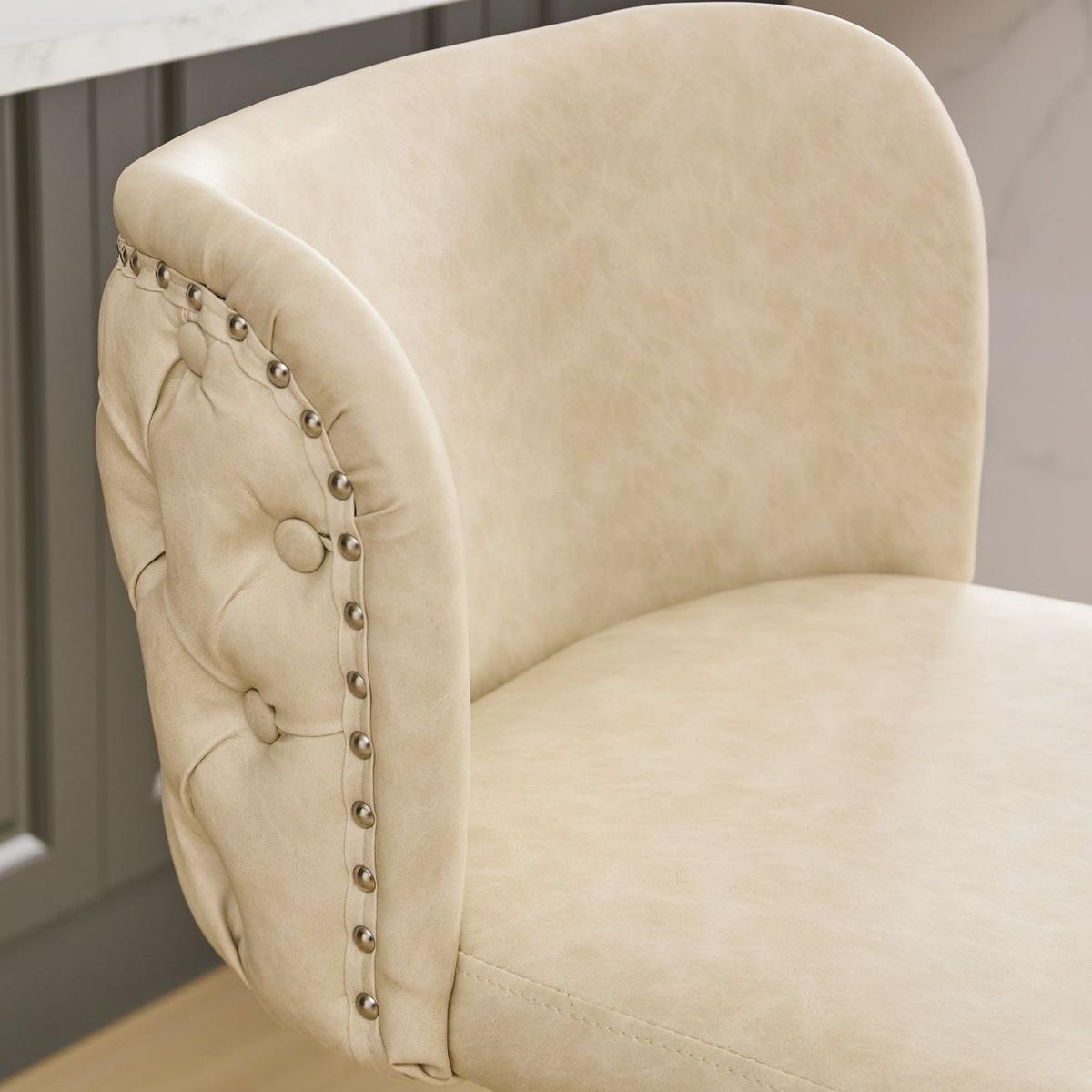 Swivel Barstools Adjusatble Seat Height With Chrome Base, Modern PU Upholstered Bar Stools with the whole Back Tufted, for Home Pub and Kitchen Island,Beige, Set of 2