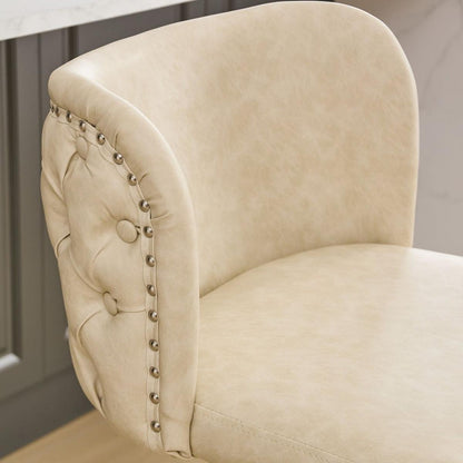 Swivel Barstools Adjusatble Seat Height With Chrome Base, Modern PU Upholstered Bar Stools with the whole Back Tufted, for Home Pub and Kitchen Island,Beige, Set of 2