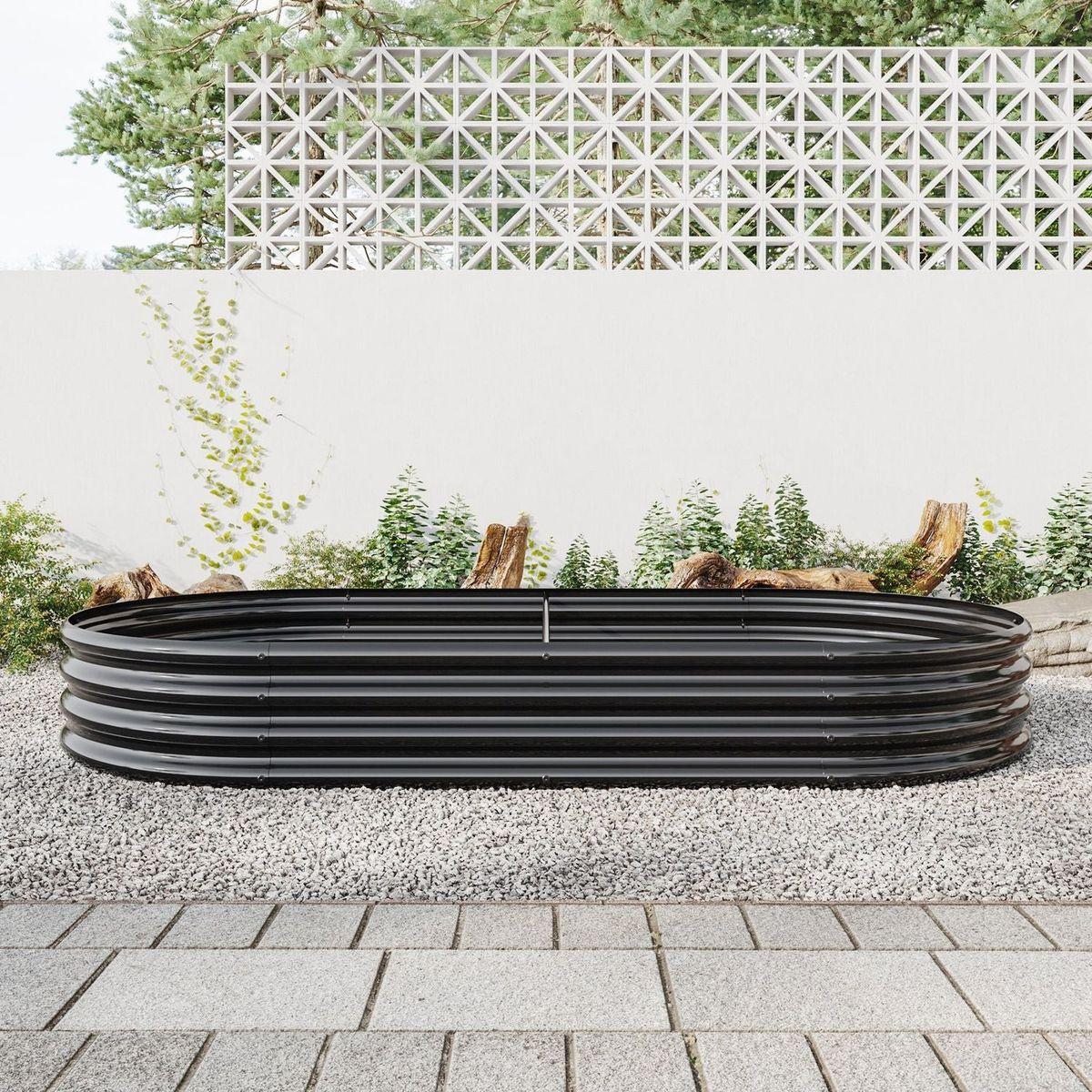 Raised Garden Bed Outdoor, Oval Large Metal Raised Planter Bed for for Plants, Vegetables, and Flowers - Black
