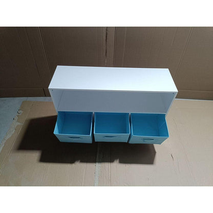 Kids bookcase with Collapsible Fabric Drawers, Children's Book Display, Toy Storage Cabinet Organizer, White/Blue