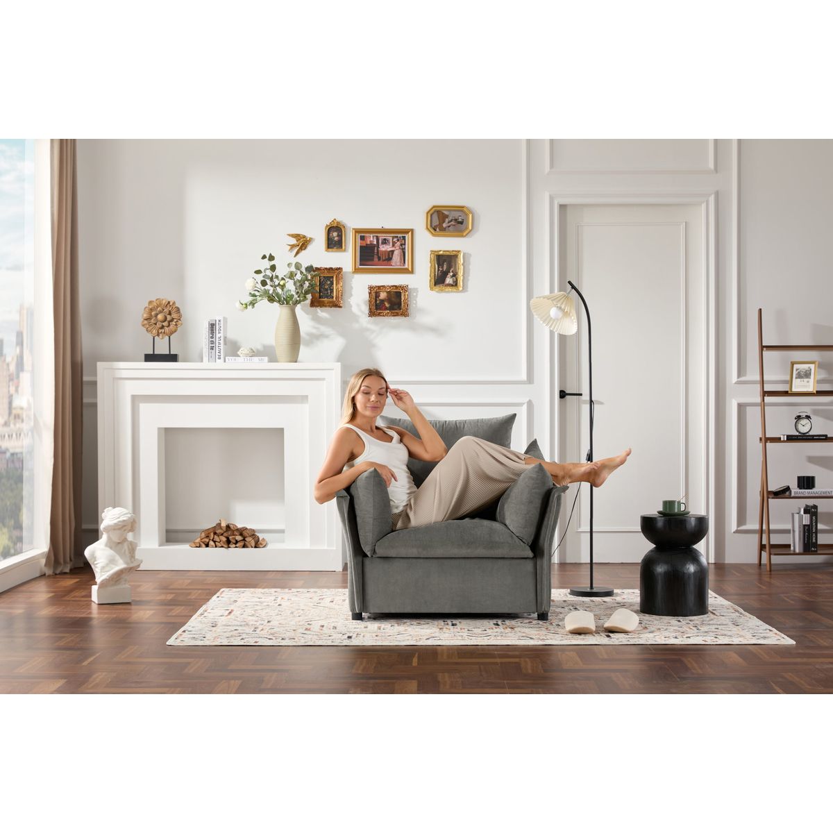 Modern Style Chenille Oversized Armchair Accent Chair Single Sofa Lounge Chair for Living Room, Bedroom