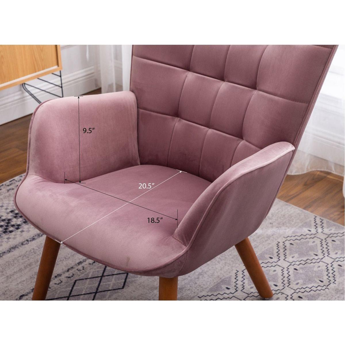 Leiria Contemporary Silky Velvet Tufted Accent Chair with Ottoman, Gray