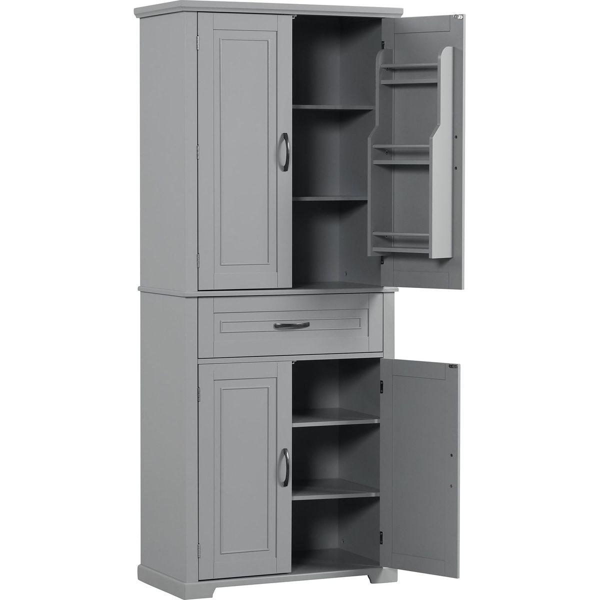 Bathroom Storage Cabinet with Doors and Drawer, Multiple Storage Space, Adjustable Shelf, Grey