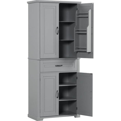 Bathroom Storage Cabinet with Doors and Drawer, Multiple Storage Space, Adjustable Shelf, Grey
