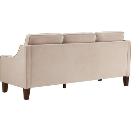 Modern 3 Piece seat Sofa Couch with Scooped Armrest/Wood legs,Upholstered Velvet 3-seat Sofa with Removable Cushions for Livingroom Bedroom,Taupe