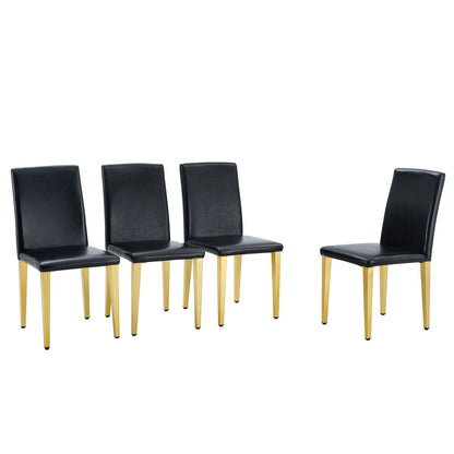 A Set of 4 Black PU Leather Backrest Chairs with Gold Metal Legs - A Perfect Pairing, Ideal for Minimalist and Modern Home Décor Styles, with Product Dimensions of 16.2*18.5*34.6 inches