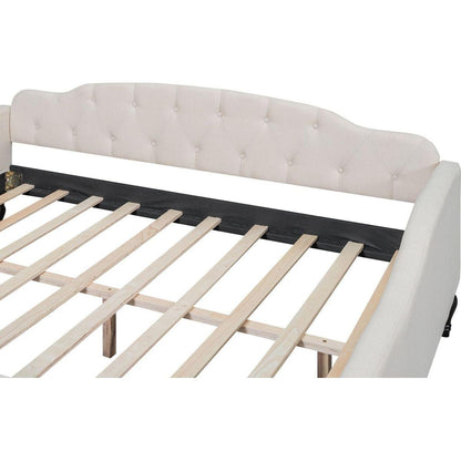 Full Size Upholstered Tufted Daybed, Beige