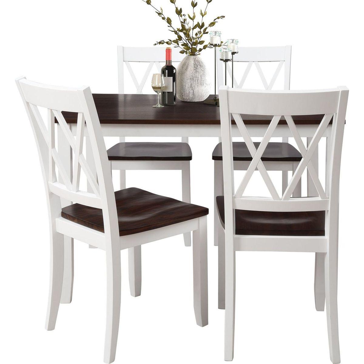 5-Piece Dining Table Set Home Kitchen Table and Chairs Wood Dining Set, White+Cherry