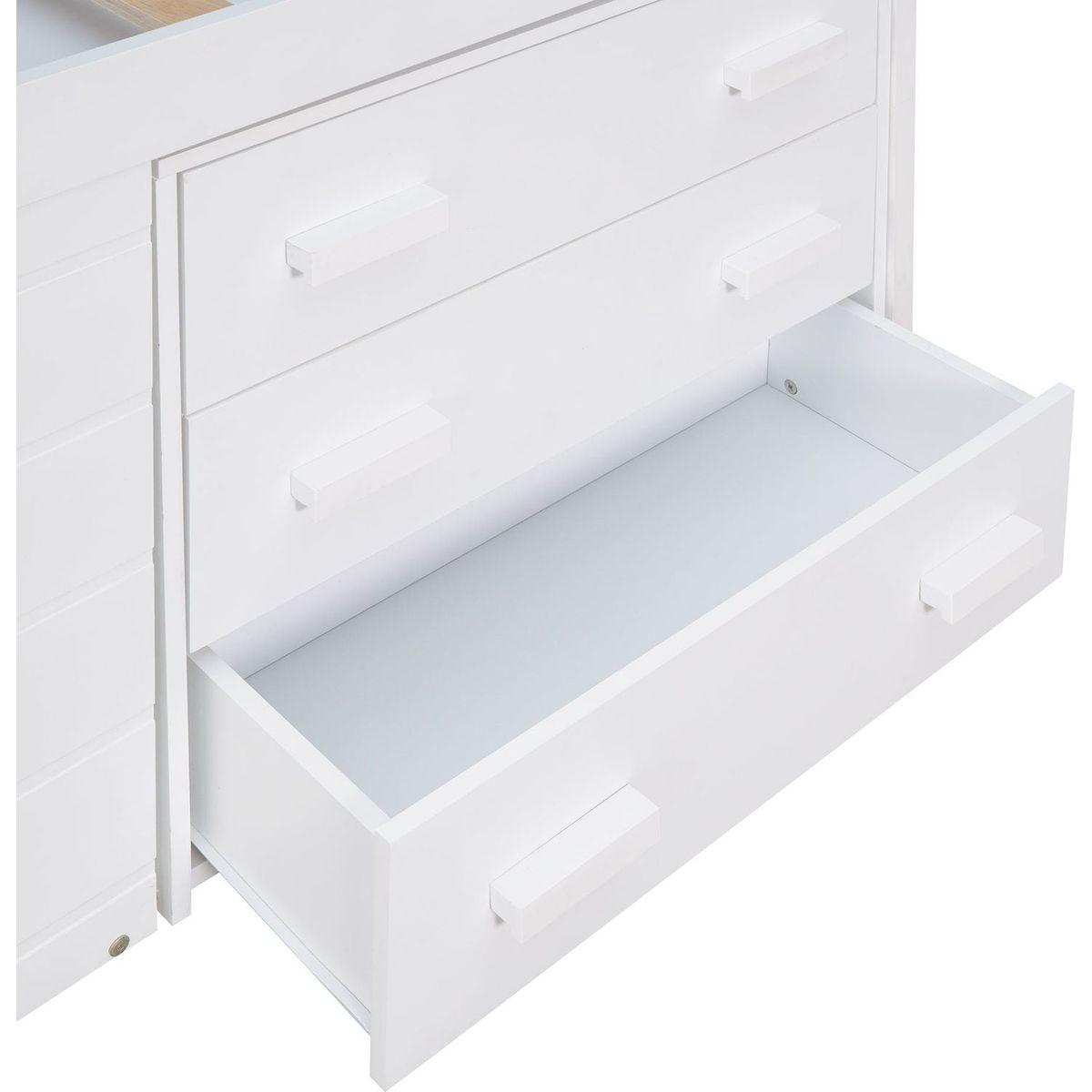 Twin Size Loft Bed with Cabinet and Shelf - White