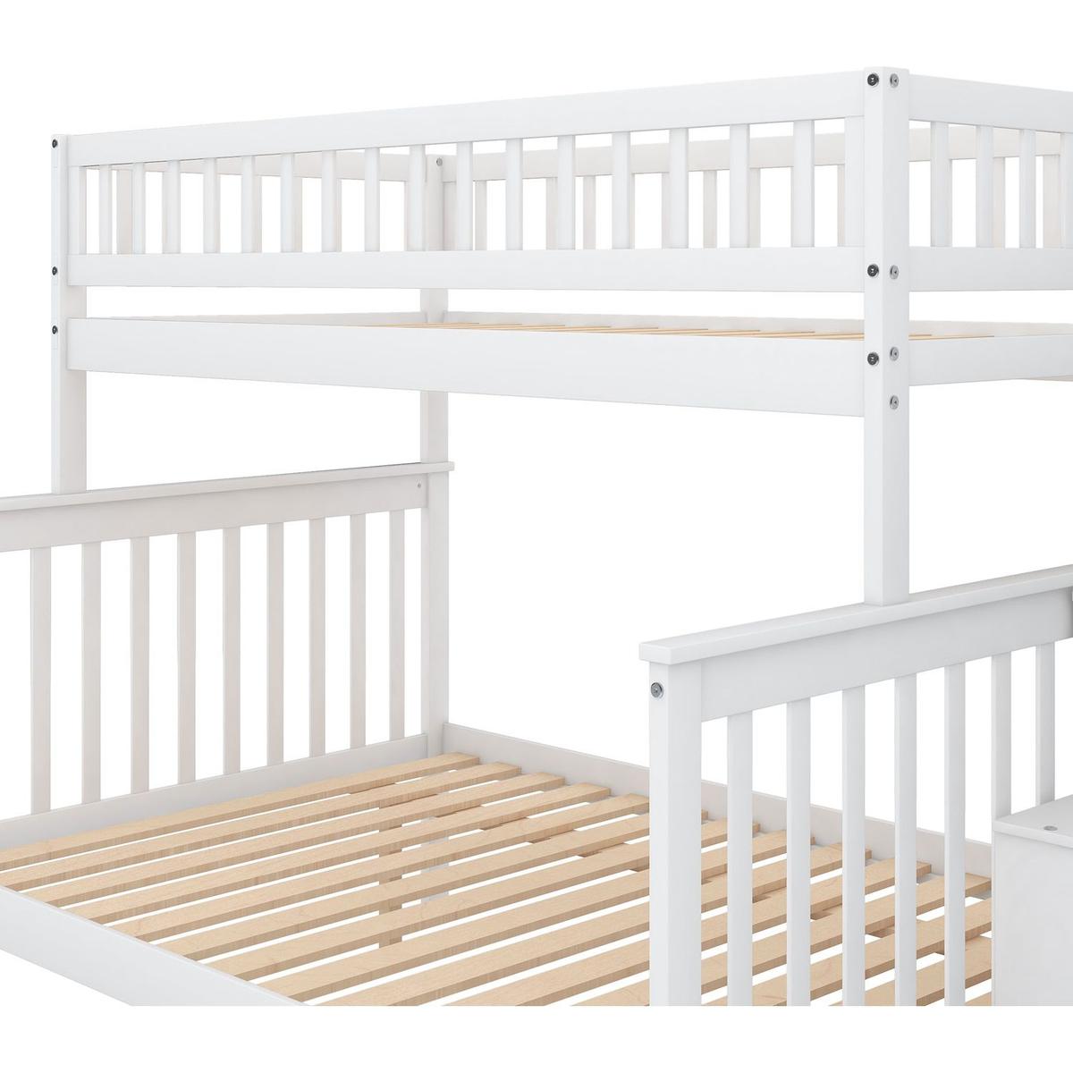Twin over Full Bunk Bed with Trundle and Staircase,White