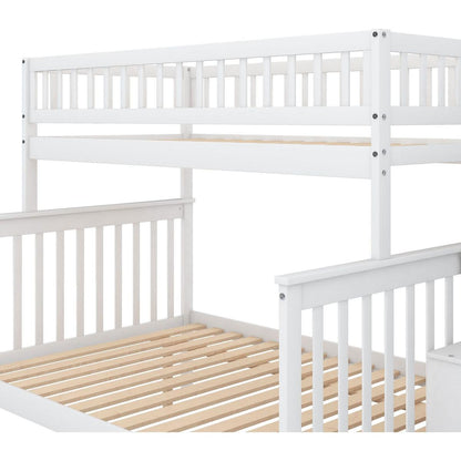 Twin over Full Bunk Bed with Trundle and Staircase,White