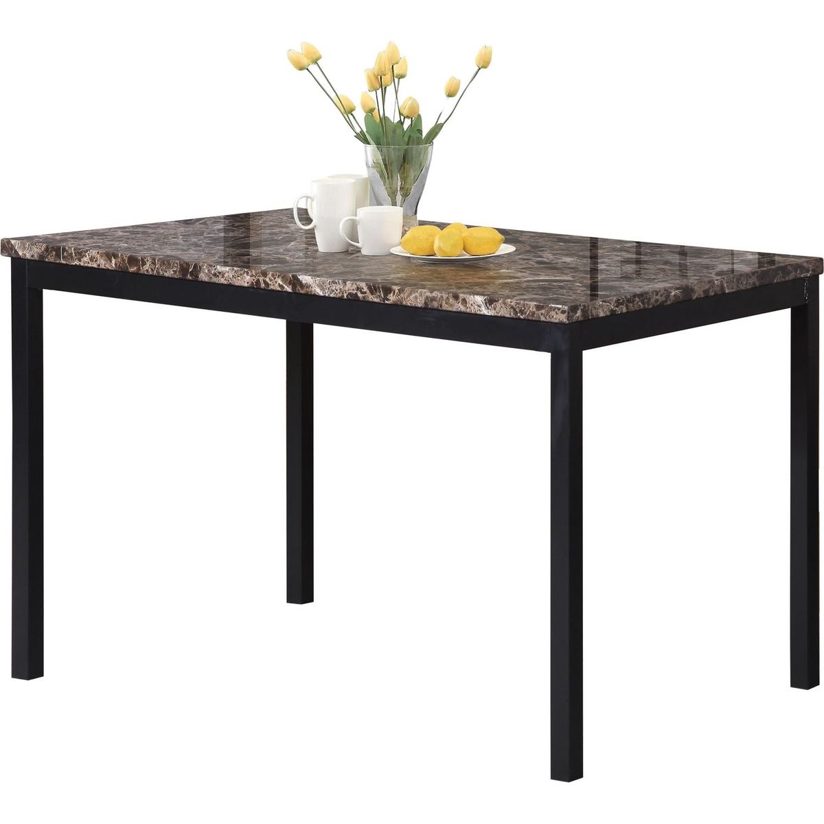 Noyes Metal Dining Table with Laminated Faux Marble Top, Black