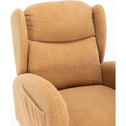 Teddy Fabric Rocking Chair With Packet Wood Legs,Khaki