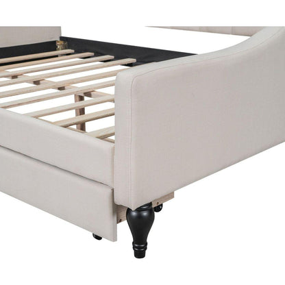 Full Size Upholstered Tufted Daybed with Two Drawers, Beige