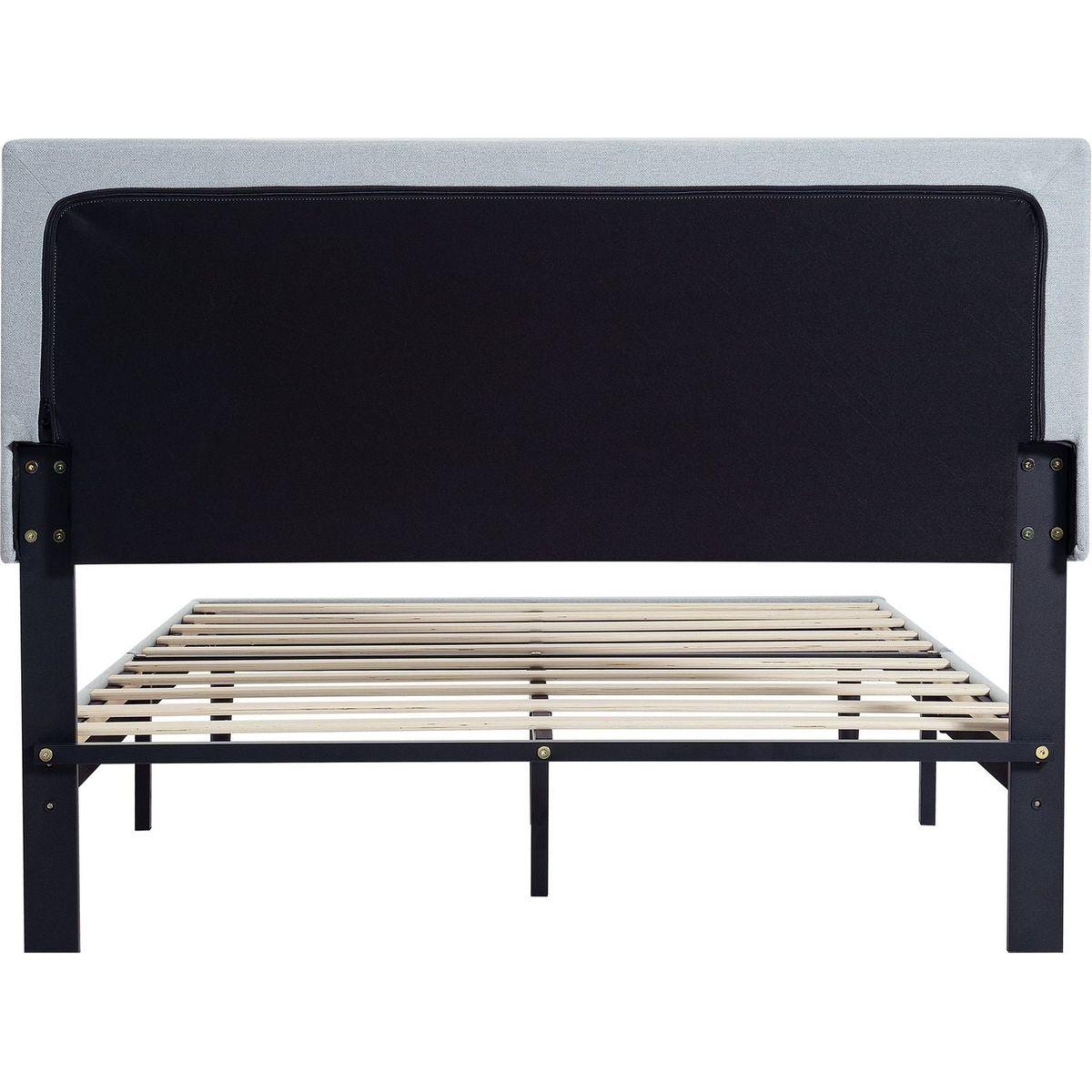 Queen Size Upholstered Platform Bed Frame with Modern Button Tufted Linen Fabric Headboard, No Box Spring Needed, Wood Slat Support, Easy Assembly, Grey