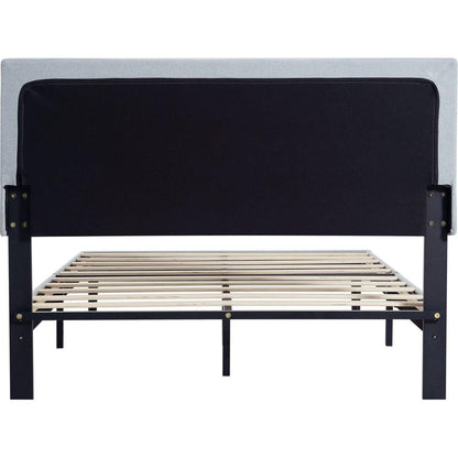Queen Size Upholstered Platform Bed Frame with Modern Button Tufted Linen Fabric Headboard, No Box Spring Needed, Wood Slat Support, Easy Assembly, Grey