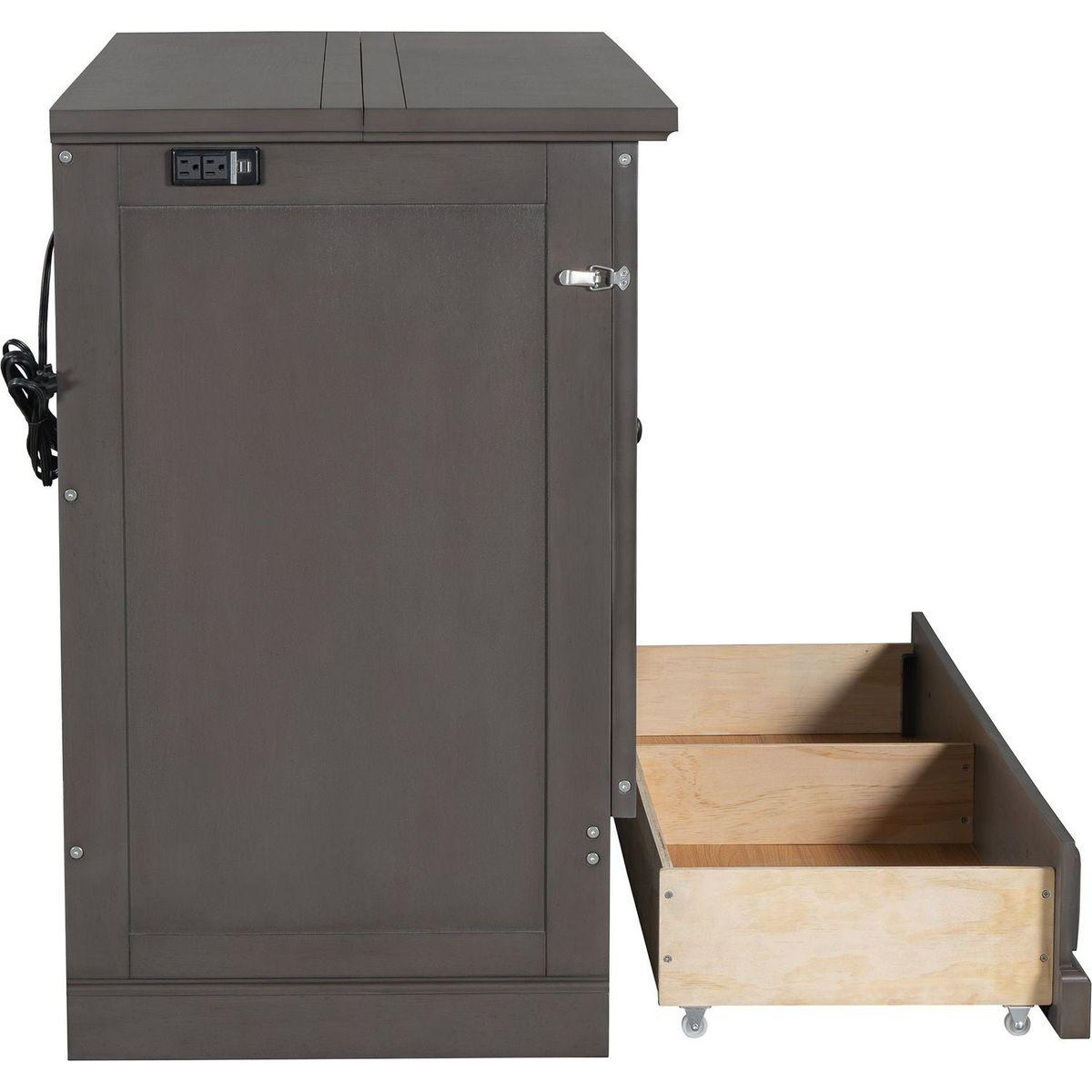 Solid Pine Murphy Bed Chest Cube Cabinet Bed with Charging Station and Large Storage Drawer for Home Office or Small Room,Full,Gray