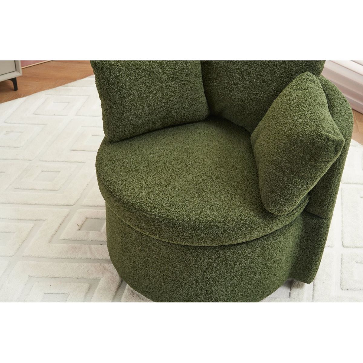 Teddy Fabric Swivel And Storage Chair With Back Cushion For Living Room,Green