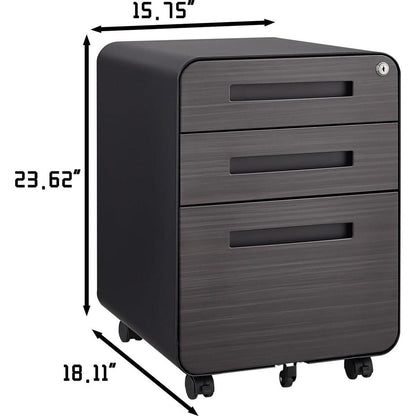 3 Drawer Mobile File Cabinet Under Desk Office,Simple Style Versatile Storage Cabinet for Legal/Letter/A4 Files, 5 Wheel Design Anti-Tilting Cold Rolled Steel Waterproof Moisture-Proof Black