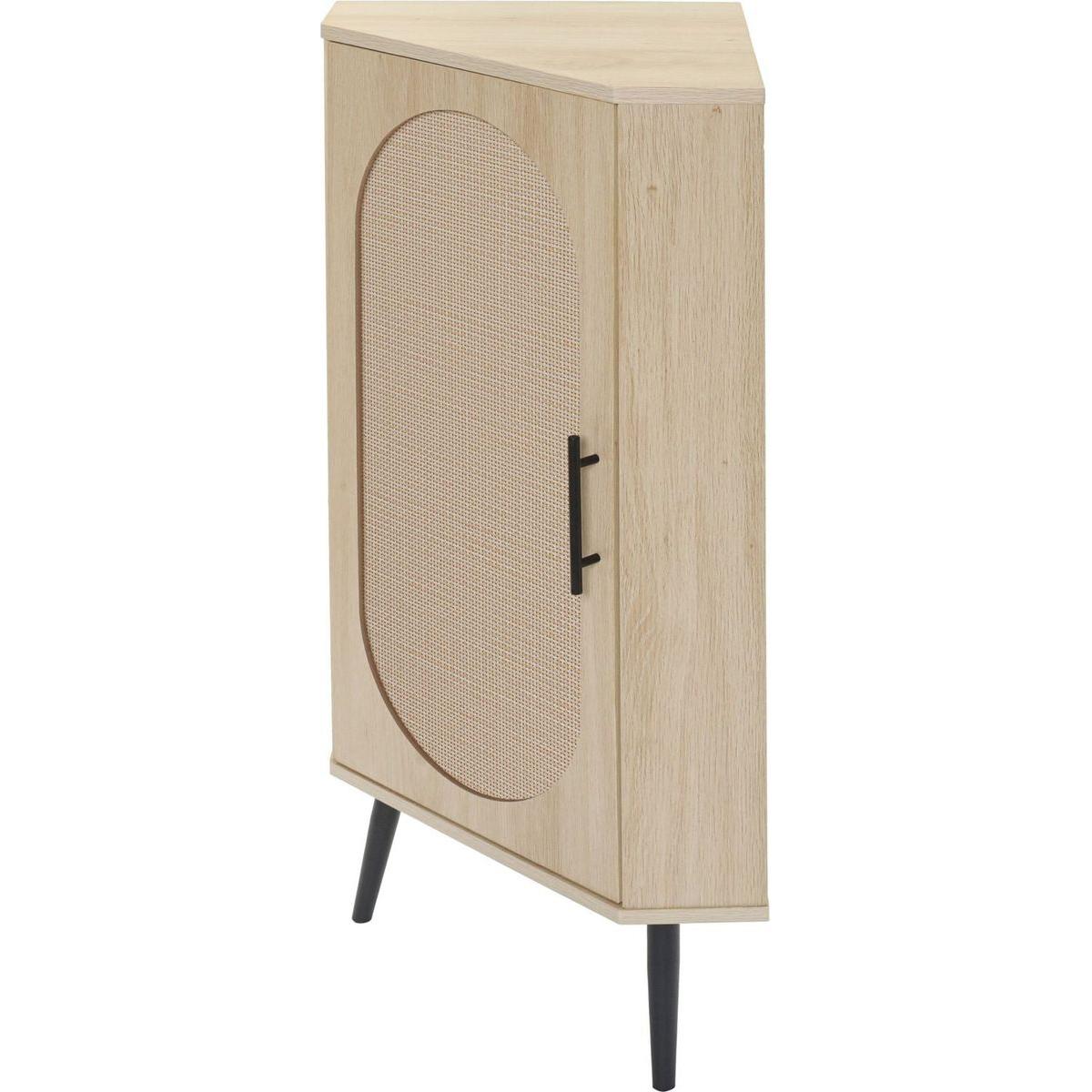Corner cabinet, Rattan door,Freestanding Corner Tables For Small Spaces, Corner Shelf Stand For Living Room, Kitchen, Bathroom, Bedroom