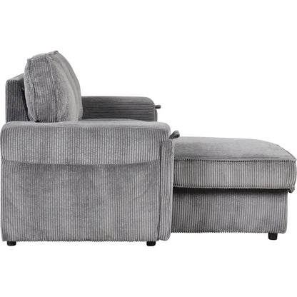 Upholstery Sleeper Sectional Sofa with Storage Bags and 2 cup holders on Arms