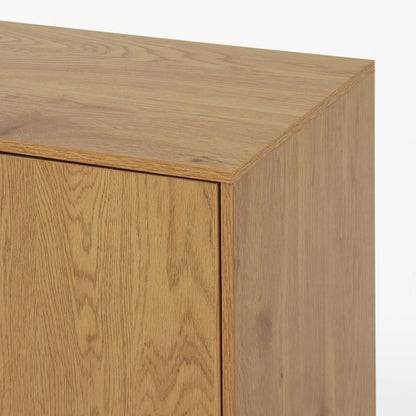 Storage Cabinet with 3 Drawers & Adjustable Shelf, Mid Century Cabinet with Door, Accent Cabinet for Living Room, Home Office, Entryway, Natural Wood Color