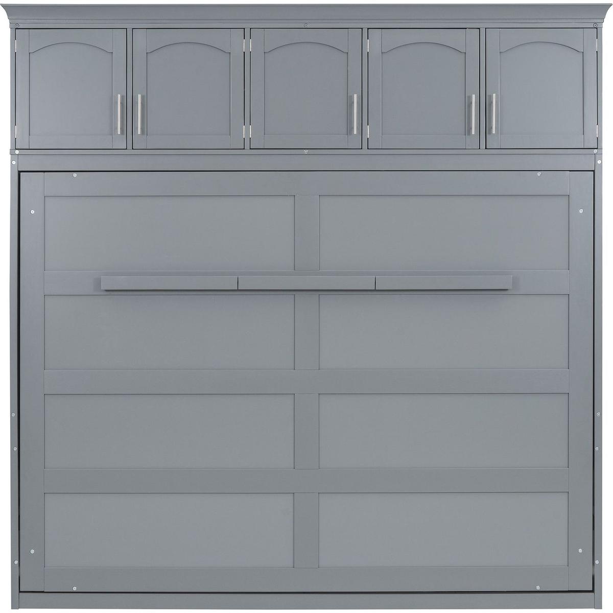 Full Size Murphy Bed Wall Bed with Top Cabinets,Gray